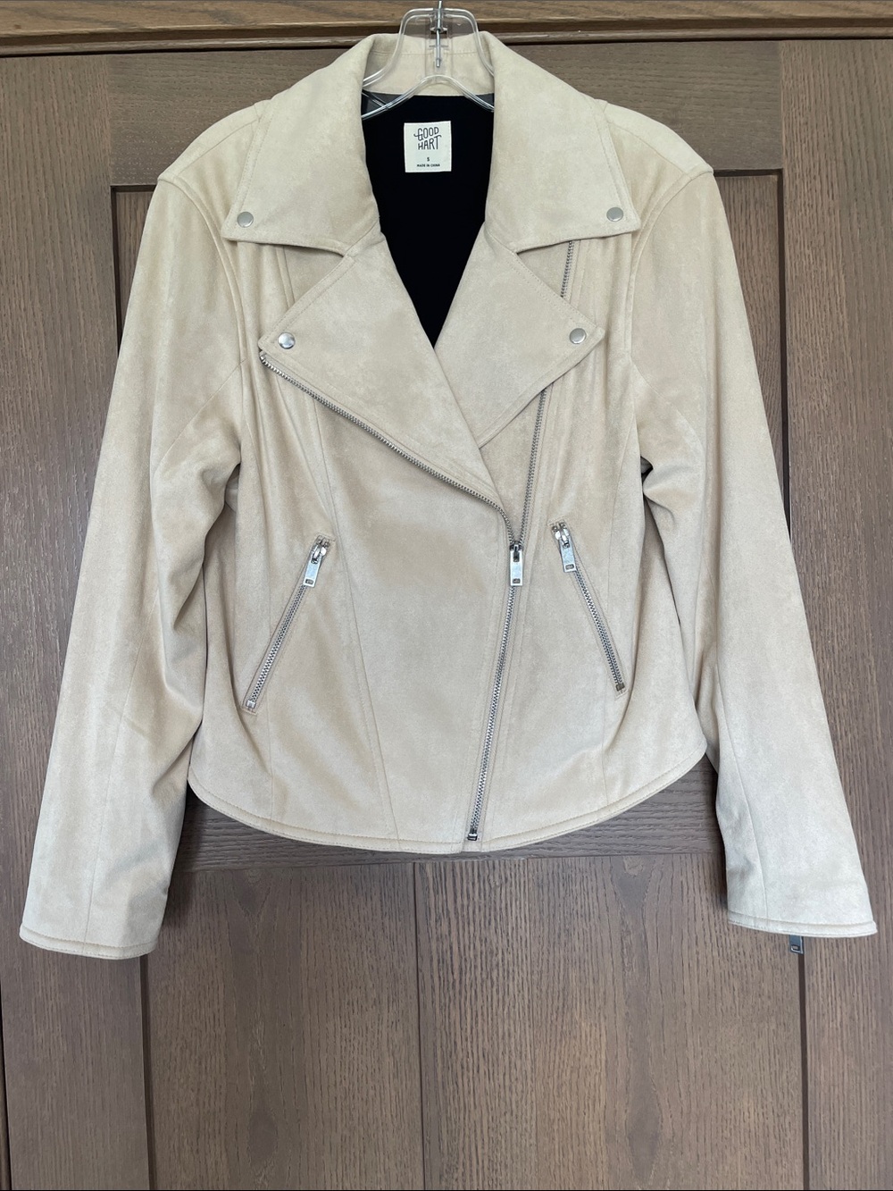 Women's Cream Suede Like Moto Jacket by Good Hart Size S excellent condition